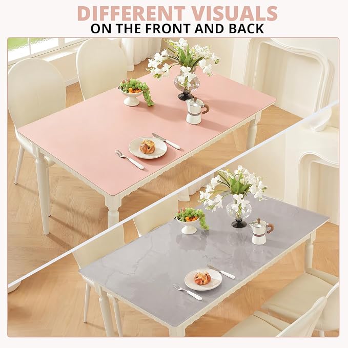 OstepDecor Pink Table Cover Protector 16 x 36 Inch, 1.5mm Thick Plastic Table Cover, Dining Table Protector Pad, Waterproof & Easy Cleaning PVC Desk Mat for Dresser, Coffee & Kitchen Wooden Tabletop
