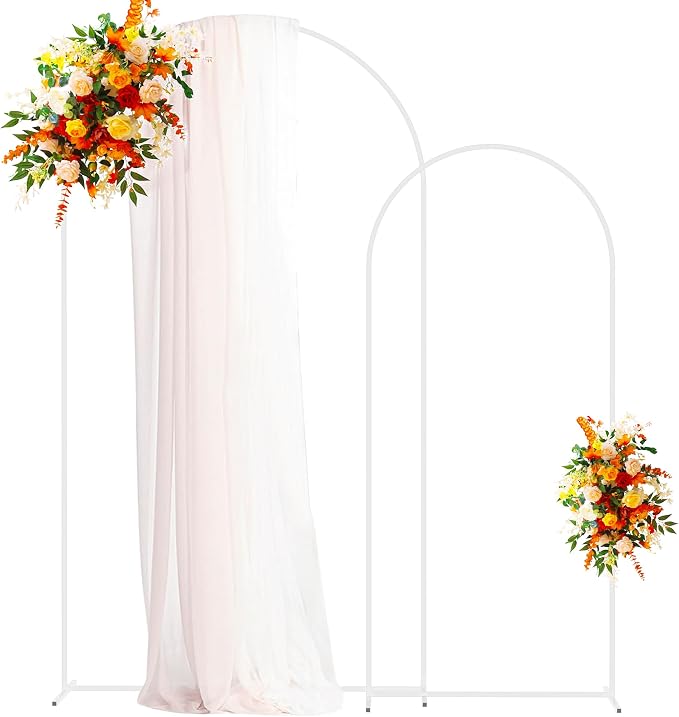 Putros Arch Backdrop Stand, 7.2ft & 6ft, Metal Wedding Arch Stand, White, Set of 2, Arched Background Frame for Birthday Party, Baby Shower, Graduation, Photography Decoration