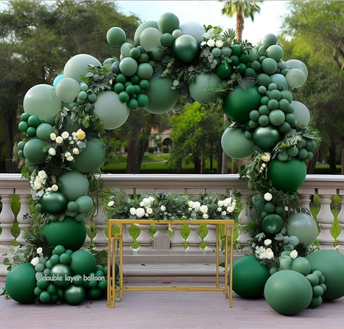 Green Balloon Arch Kit, Double Stuffed Dark Emerald Green Balloon Arch Forest Sage Olive Balloons for Baby Shower Birthday Bridal Wedding Graduation Safari Woodland Wild One Party Decor