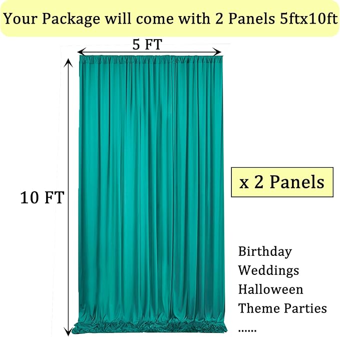 10ft x 10ft Wrinkle Free Turquoise Backdrop Curtains for Parties, Polyester Photo Backdrop Drapes 2 Panels 5x10ft for Wedding Mermaid Birthday Photography Background Party Backdrop