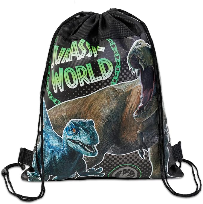 Jurassic World Party Favor Bags Set - Bundle with 12 Dinosaur Drawstring Bags for Kids Plus Stickers, More | Jurassic Park Birthday Party Supplies