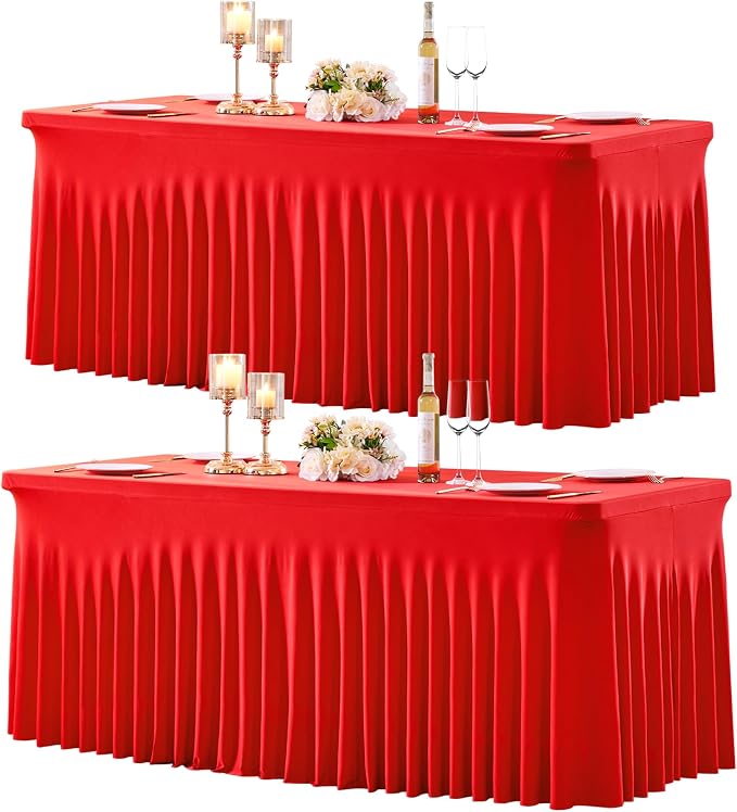 gogoparti 2 Pack Spandex Red Fitted Table Cloth for 6ft Rectangle Tables Red Stretch Tablecloth Table Covers Skirt Banquet Wrinkle Free Tablecloths for Parties Wedding