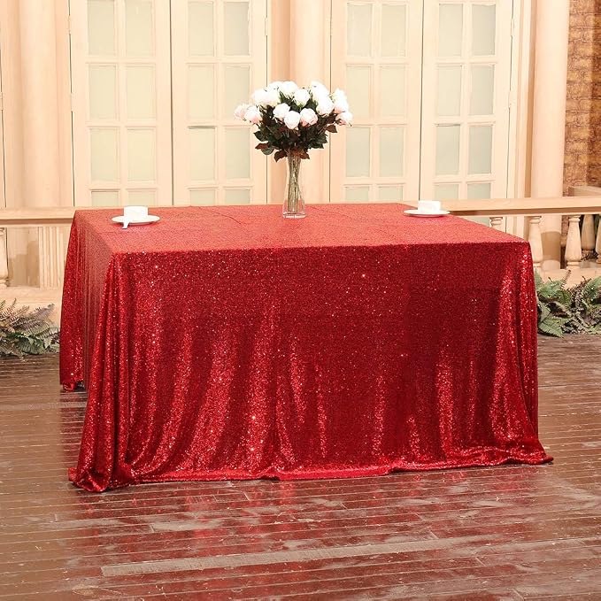 Juya Delight 60" x 102" Red Sequin Tablecloth Rectangle Sequin Table Cover for Wedding Birthday Party Festival Ceremony Cake Dessert Table