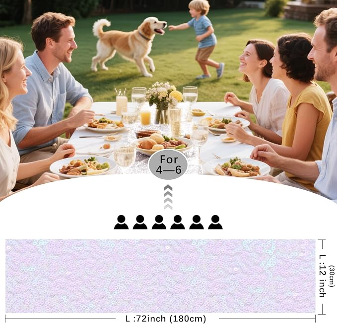 10 Packs 12 x 72 inches Iridescent Sequin Table Runner, Glitter Runner for Birthday Party Supplies Wedding Holiday Celebration Baby Shower Engagement Anniversary Decor