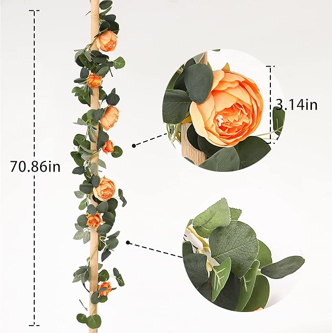 MISSPIN 2pcs Artificial Flowers Garland Spring Eucalyptus Garland Vintage Fake Flower Peony Rose Vine Greenery Decorative Wall Hanging Plant for Wedding Arch Door Arrangement Party Decor