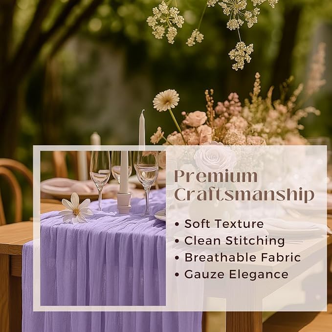 10FT Lilac Purple Cheesecloth Table Runner 120 Inch Rustic Boho Gauze Cheese Cloth Table Runner for Wedding Baby Shower Bridal Shower Birthday Party Home Decorations