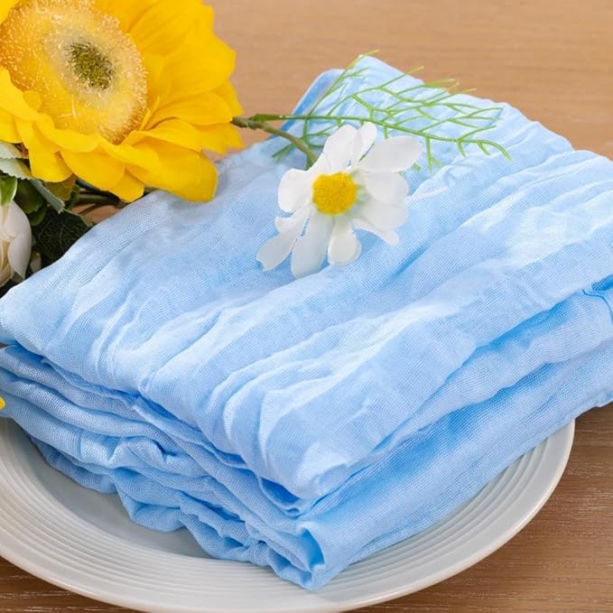 10pcs Sky Blue Cheesecloth Napkins Spring Washable Boho Rustic Gauze Table Cloth Napkins Bulk 21x21 Inches for Wedding Party Bridal Baby Shower Birthday Table Decor