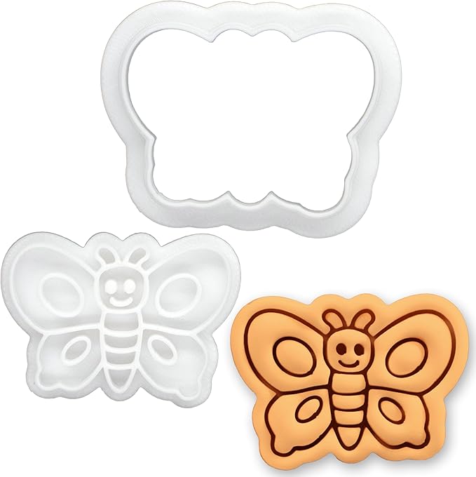 BAKERLOGY Butterfly Mini Cookie Cutter and Stamp Set – Cute Insect Biscuit Cutter Fondant Embosser for Spring Baking, Easter Cookies, Garden Party Cupcake Decoration Tool