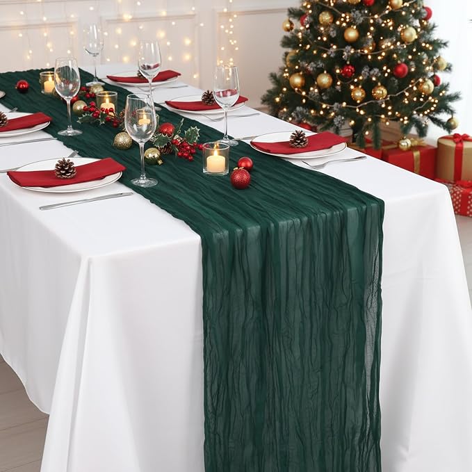 6 Pack Dark Green Cheesecloth Table Runner 120 Inch 10FT Cheese Cloth Runners for Spring Holiday, Baby Shower, Jungle Theme Party
