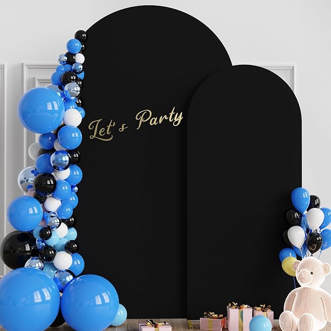Wokceer Wedding Arch Backdrop Cover 7.2FT, 6FT Spandex Fitted Wedding Arch Stand Covers 2 Set Round Top Chiara Backdrop Stands Cover for Birthday Party Ceremony Banquet Decoration Black