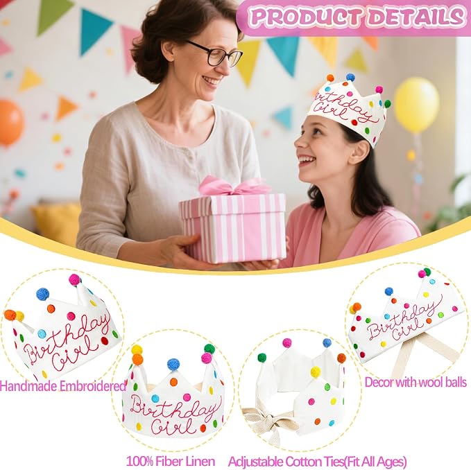 Personalized Hand Embroidered Birthday Hats Unique Happy Birthday Crowns Cute Party Hat for Boy Girl Fit All Ages