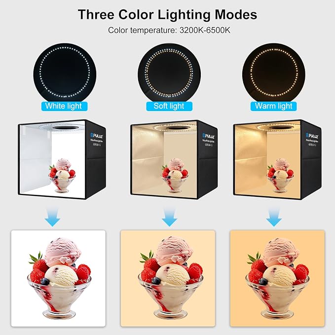 PULUZ 16x16 Inch High CRI≥95 Dimmable Light Box, 144 LED Photo Studio Lighting Kit with 6 Backdrops, Portable Shooting Tent for Product Photography