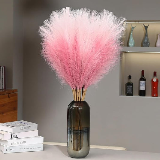 Wertuirk 9 Stems Pink Pampas Grass - 38 Inch Large Fluffy Faux Pompous Grass Decor, Long Artificial Colored Pompas Floral for Vase Filler, Wedding Centerpieces and Home Decor (Pink)