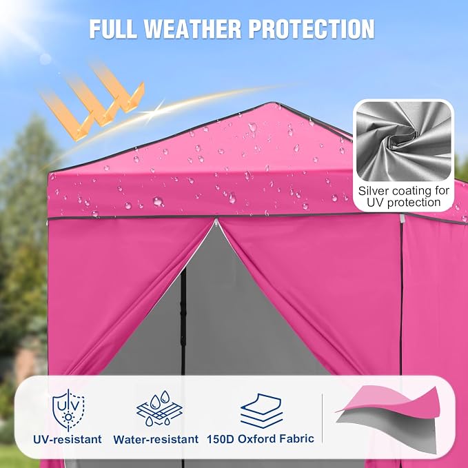 6x4 Pop Up Canopy Tent with Four Wall Panels, Instant Portable Beach Canopy, Outdoor Tent with Carry Bag for Camping, Sports, Tailgating, Events, Pink