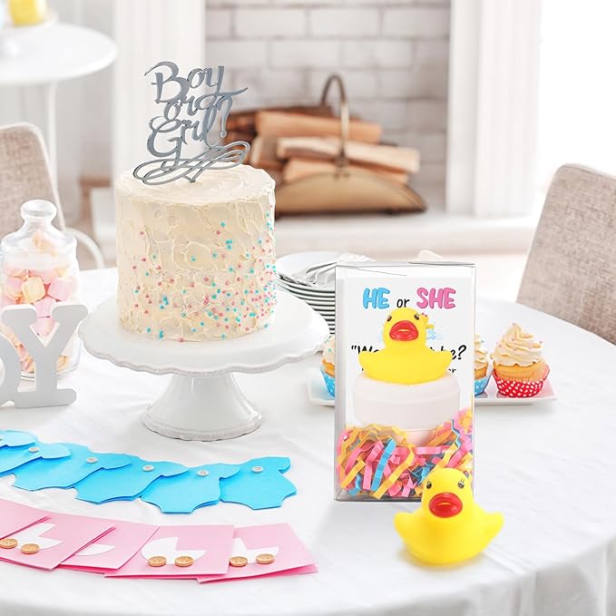 2 Pcs Duck Gender Reveal, Bath Bomb Ducks Pink or Blue for Baby Shower Party Gift with PVC Box, Card & Confetti for Gender Reveal Birthday Party Decorations