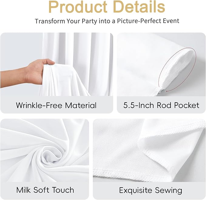 20x12ft White Backdrop Curtains for Parties Wrinkle Free Fabric Backdrop Curtain Wedding Photo Drapes Backdrop for Birthday Party Baby Shower Bridal Shower Photography Back Drop 4 Panels 5x12FT
