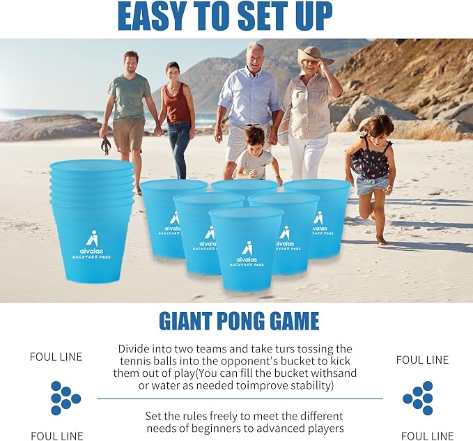 Aivalas Yard Pong Giant Outdoor Toss Games – XL Buckets with Basketball-Style Play, Portable Backyard Lawn Beach Camping Throwing Game for Adults Teens & Family – Includes Carry Bag, Easy to Store