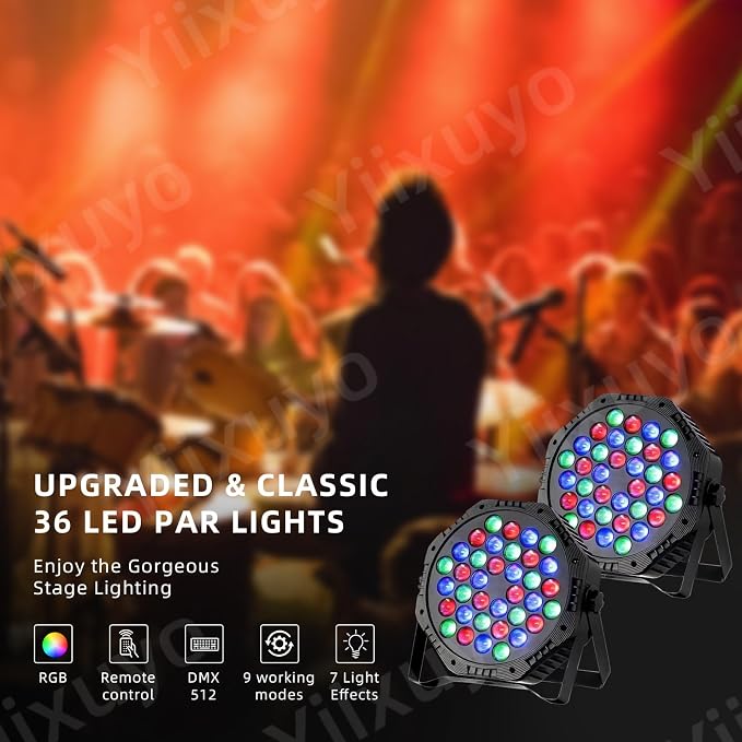 Stage Lights, Dj Party Lights, 36 Led Par Light with Remote & DMX Controlled - 2-Pack-（DJ - Party）