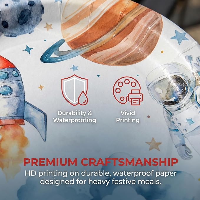 96Pcs 1st Space Birthday Party Supplies Space Planet Paper Plates Napkins and Forks Astronaut Celebration Birthday Party Decorations Solar System Dinnerware Favor for Men or Women Tableware Serves 24
