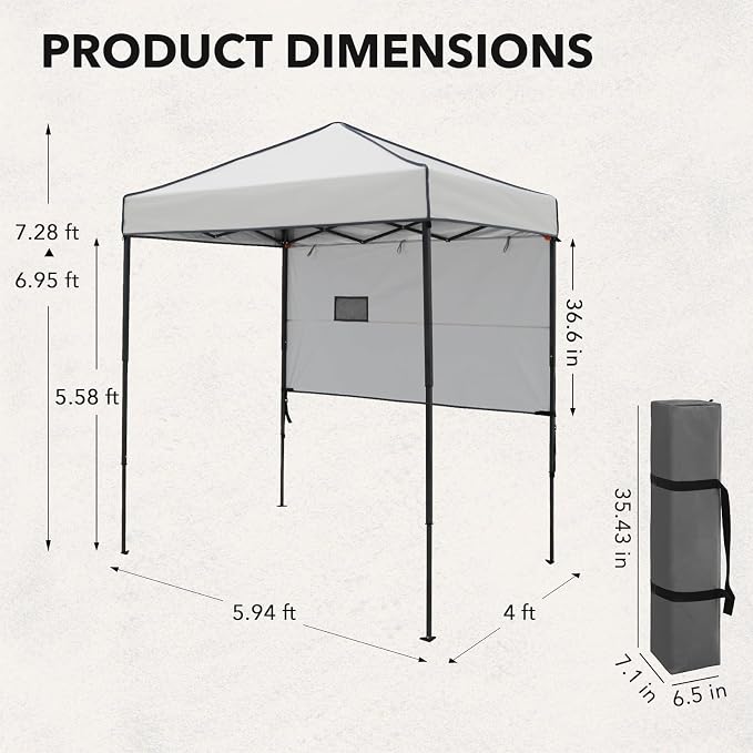 6x4 Pop Up Canopy Tent with Half Wall Panel, Instant Portable Beach Canopy, Outdoor Tent with Carry Bag for Camping, Sports, Tailgating, Events, Gray