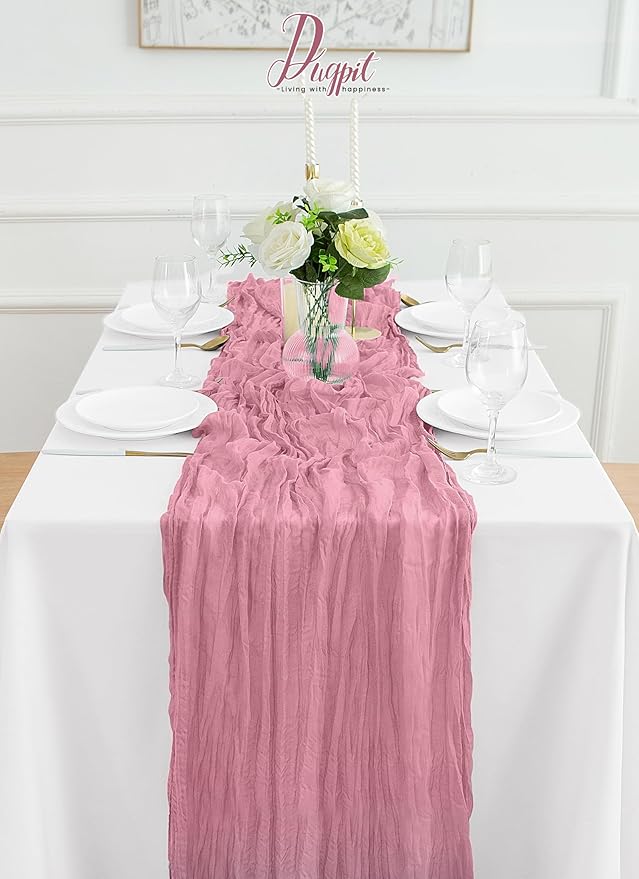16Pack Dusty Rose Cheesecloth Table Runner 10FT Dusty Rose Gauze Table Runner 35x120Inch Long Boho Spring Easter Table Runners Rustic Sheer Table Runners for Wedding Party Table Decor