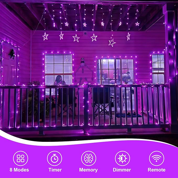 QITONG 2 Pack Battery Operated String Lights, Each 33ft 100 LED Purple Halloween Lights Outdoor Waterproof, 8 Modes Clear Wire Christmas Twinkle Fairy Lights Indoor with Remote