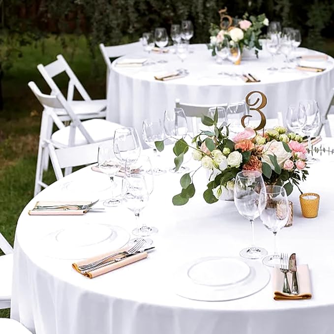 12 Pack Round Tablecloth 90 Inch - White Polyester Tablecloth for Round Table, Premium Stain and Wrinkle Resistant Washable Fabric Table Cover for Wedding Party Banquet Restaurant Reception