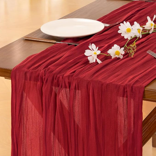 Socomi 2pcs Red Easter Spring Cheesecloth Table Runner Boho Rustic Gauze 120 inch 10FT Cheese Cloth Runner for Wedding Party Baby Shower Birthday Home Decor Holiday Decorations