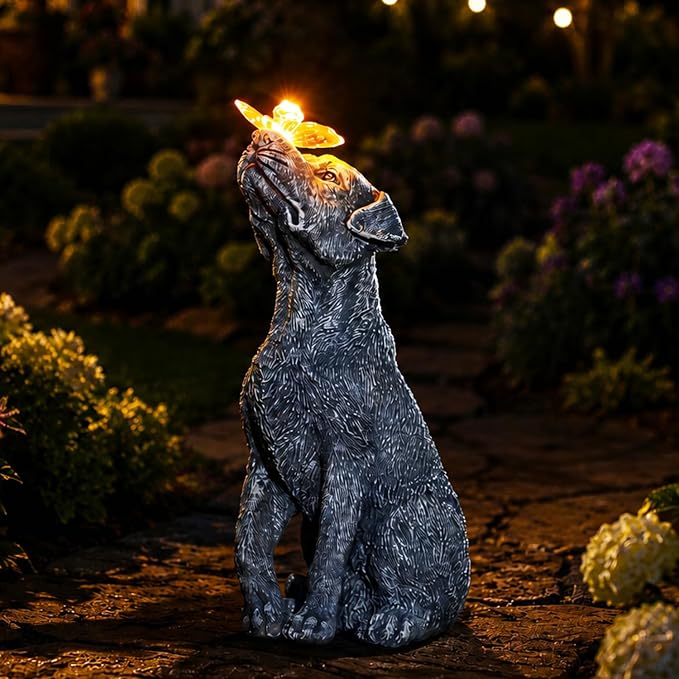 Garden Statue Dog Figurine Decor – Outdoor Decoration with Butterfly for Garden Yard Lawn Home Decor Outside : Christmas Day Gifts Memorial for Women Mom Grandma