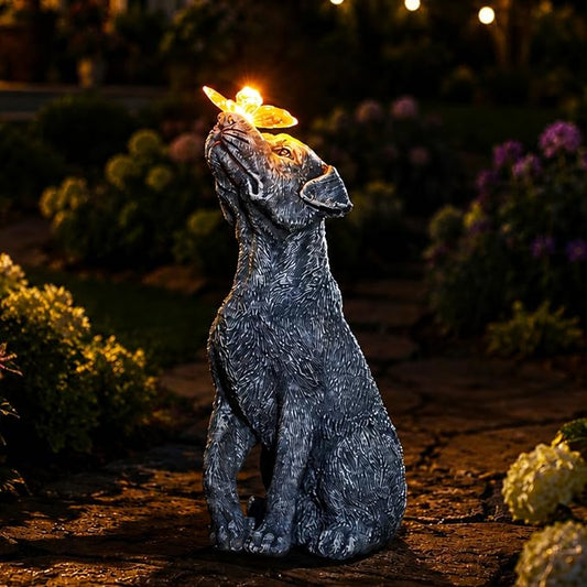 Garden Statue Dog Figurine Decor – Outdoor Decoration with Butterfly for Garden Yard Lawn Home Decor Outside : Christmas Day Gifts Memorial for Women Mom Grandma