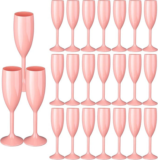 24pcs Light Pink Champagne Flutes,6OZ Acrylic Champagne Glasses Plastic Goblets Wine Mimosa Glasses Wedding Toasting Shatterproof Reusable Vintage Champagne Flute Drinking Cups for Bridal Christmas