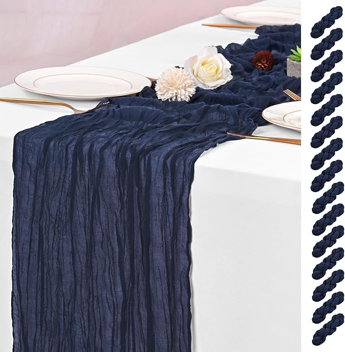 15 Pack Navy Blue Table Runners 17 x 108inch Cheesecloth Table Runner Boho Gauze Table Runner Rustic Sheer Fabric Cheese Cloth Table Runners for Wedding Party Bridal Shower Farmhouse Home Decor