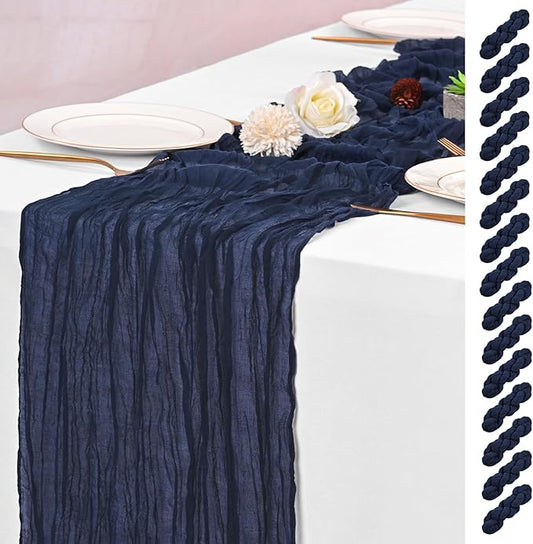 15 Pack Navy Blue Table Runners 17 x 108inch Cheesecloth Table Runner Boho Gauze Table Runner Rustic Sheer Fabric Cheese Cloth Table Runners for Wedding Party Bridal Shower Farmhouse Home Decor