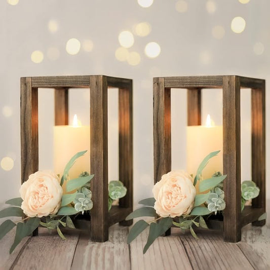 Wedding Lantern Centerpiece, Set of 2 Rustic Wedding Table Decoration, Farmhouse Decor, Wooden Candle Holder, Country Barn Weddings Gift （No Assembly Required）