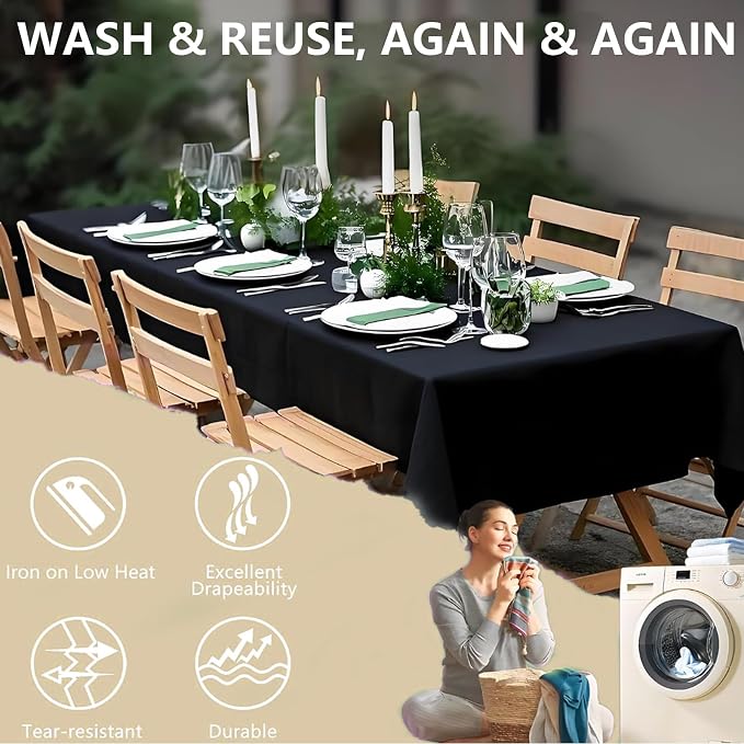 Black Tablecloths for Rectangle Tables, 10-Pack - 60x102 Inch | Reusable & Washable Table Cloths for 6 Foot Tables, Polyester Fabric Tablecloth for Wedding, Party, Banquet