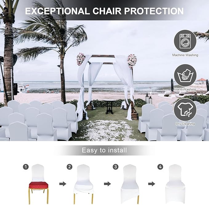 Trlyc 30 Pcs Spandex Chair Covers for Dining Chairs Stretch Polyester Dining Chairs Slipcovers for Wedding Party Decor Banquet Flat-Front Chair Cover (White)