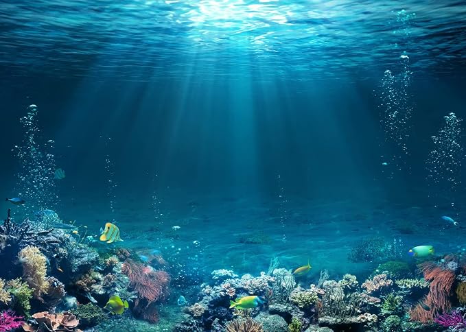 BELECO Underwater World Backdrop 15x10ft Fabric Undersea Backdrop for Photography Under The Sea Tropical Fish and Corral Deep Sea Sunlight Seabed Background Undersea Party Decor Photo Studio Props