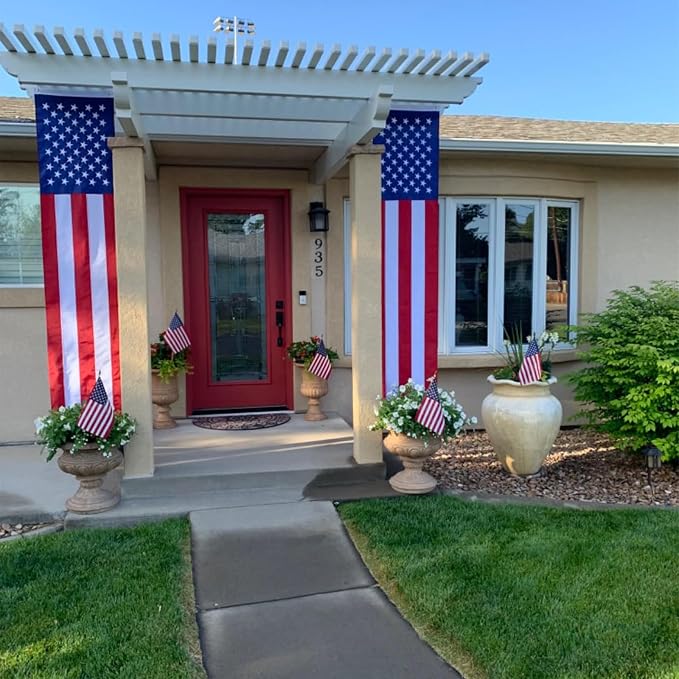 Bradford American Door Banners 2 pcs 250 Anniversary Decorations, Embroidered 20x96 Inch Hanging USA US Flags with 2 Brass Grommets for Memorial Day 4th of July Décor