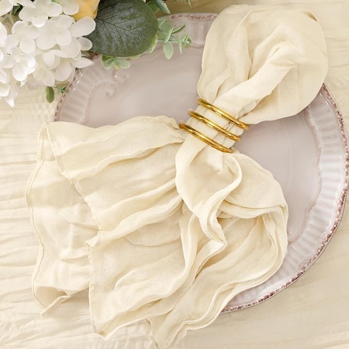 50 Pack Beige Cheesecloth Napkins Washable Spring Summer Cloth Napkins Set of 50 Bulk 21x21 Inches for Wedding Baby Bridal Shower Birthday Dinner Party Home Table Decor