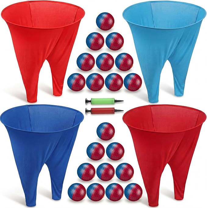 26 Pcs Granny Pants Outdoor Game Set, 4 Giant Pants with 20 Bouncy Balls & 2 Pumps Yard Funny Toss Relay Backyard Game for Adults Family Beach Party Favor