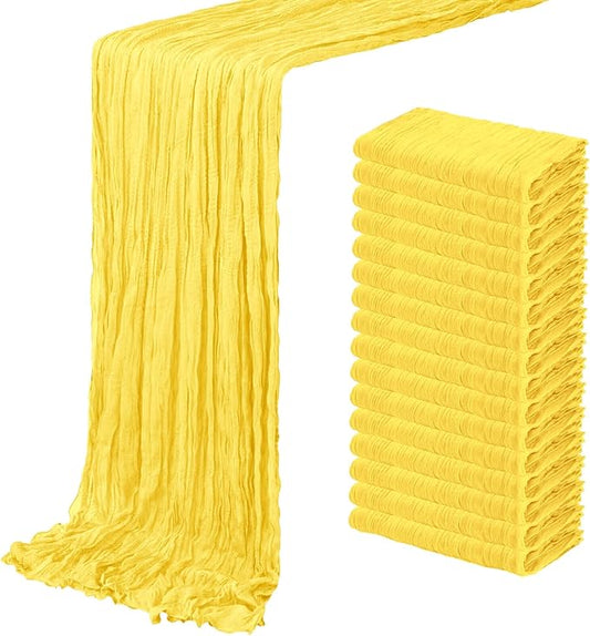 16 Pack Lemon Yellow Cheesecloth Table Runner 20 x 120 inch Gauze Table Runners 10 FT Long,Semi Sheer Boho Cheese Cloth Fabric Table Runner Bulk for Party,Wedding,Baby Shower,Bridal Shower Decoration