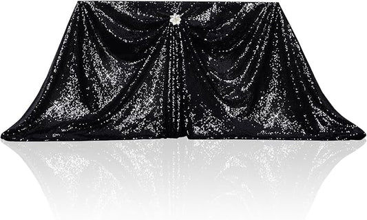 PartyDelight Black Sequin Tablecloth Rectangular 60"x120" Shimmer Table Cloth Sparkle Glitter Decorations