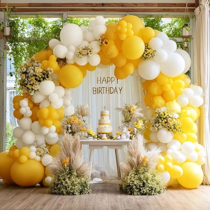 Yellow Balloon Different Sizes Latex Double Stuffed Matte Yellow Balloon Garland Arch Kit for Birthday Baby Shower Wedding Lemon Sunflower Party Decor