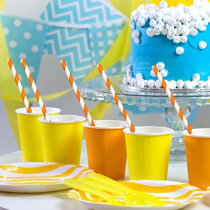 200 Pack Orange Straws Biodegradable Orange and White Paper Straws Disposable Striped Straws for Halloween Bridal Shower Birthday Summer Pool Party Decoration Supplies