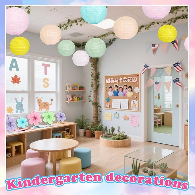 Spring Hanging Decorations - 18Pcs Spring Party Decorations | Paper Lanterns & Flower Fans Set for Pastel Classroom Decor, Office, Baby Shower, Birthday, Wedding & Easter Wall Decor
