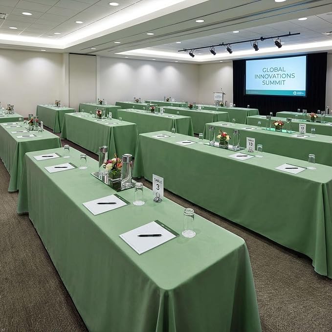 8 Pack Sage Green Tablecloth 60 x 102 Inch Polyester Table Cloth for 6 Foot Rectangle Tables, Wrinkle Resistant Washable Decorative Fabric Table Covers for Wedding Party Banquet Buffet and Camping