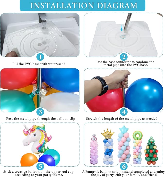 2 Set Balloon Column Stand Kit for Floor with Heavy Duty Base, VETOGETHER Adjustable 7 FT Balloon Tower Kit with Telescopic Design, Updated Balloon Pillar Kit with Metal Poles for Party Decoration
