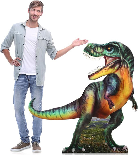 Colingmill 4 ft Dinosaur Cardboard Cutout Standup Jurassic Birthday Party Decoration PVC Life Size Cutout Dinosaur Party Photo Prop for Jurassic Indoor Outdoor Decor(Realistic)