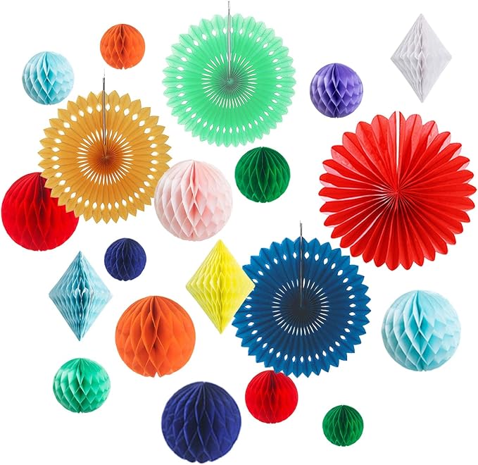 20Pcs Multi-Color Paper Honeycomb Balls Decoration Kit for Candy Bar Birthday Party Decor Rainbow Colourful Baby Bridal Shower Wedding Supplies Home Club Bar Decoration Easter Summer (Rainbow)