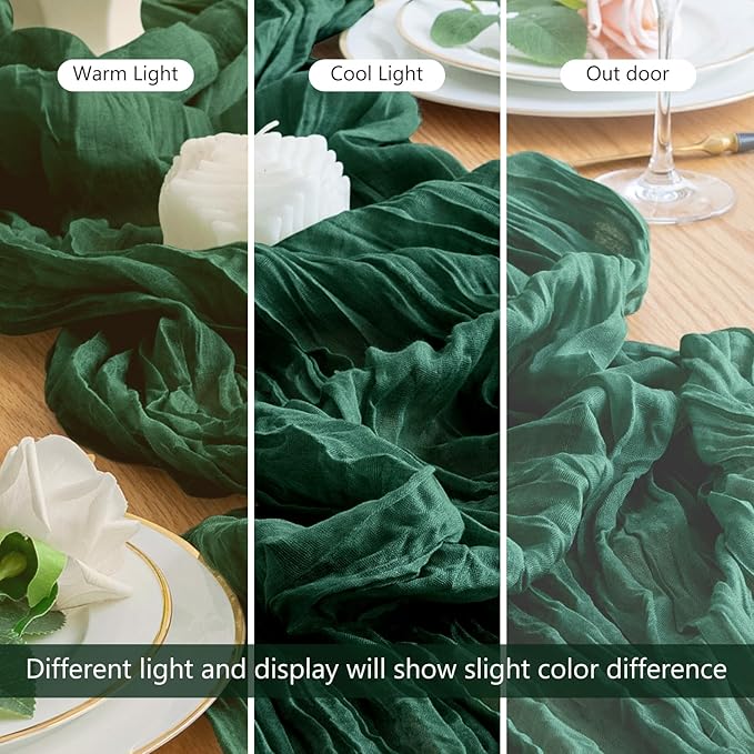 Wokceer Cheesecloth Table Runner 3Pack 10FT Emerald Green Christmas Boho Gauze Cheese Cloth Table Runner for Party Long Rustic Sheer Table Runners for Baby Bridal Shower Wedding Easter Table Decor